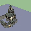 Ancient Medieval Building with Pointed Tower Timber Framed Structure Stone Walls and Multiple Roofs