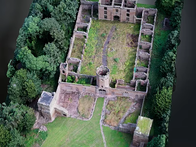 Ancient Castle Ruins Aerial View With Stone Walls And Surrounding Trees 3d model