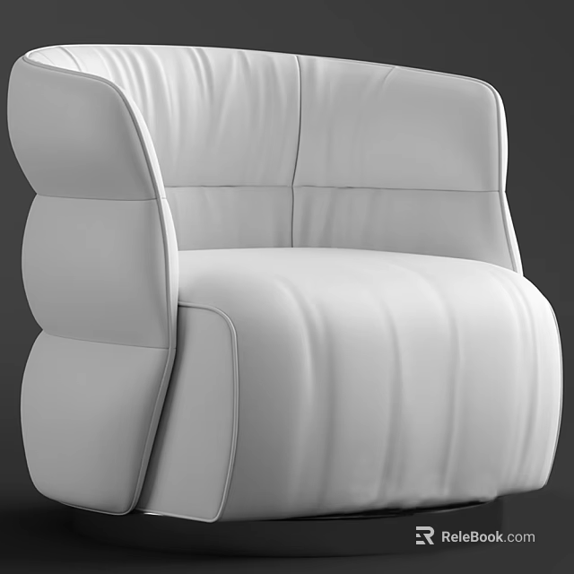 Modern White Leather Single Sofa with Sleek Surface and Stylish Stitching Details 3d model 