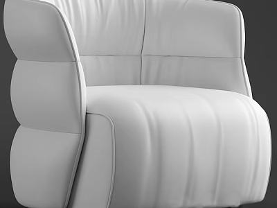 Modern White Leather Single Sofa with Sleek Surface and Stylish Stitching Details 3d model