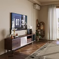 Warm Vintage Style Living Room With Wooden TV Cabinet Leather Sofa And Exquisite Home Decorations