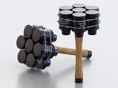 Improvised Weapons With Wooden Handles And Cylindrical Heads Wrapped In Barbed Wire 3d model