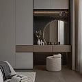 Modern Dressing Table Interior Design With Mirror Drawers Potted Plant And Stool