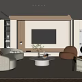 Modern Living Room Interior With White Sofa Orange Accent Chair And Round Coffee Table