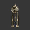 Golden Architectural Model with Spherical Top Intricate Design and Decorative Spires
