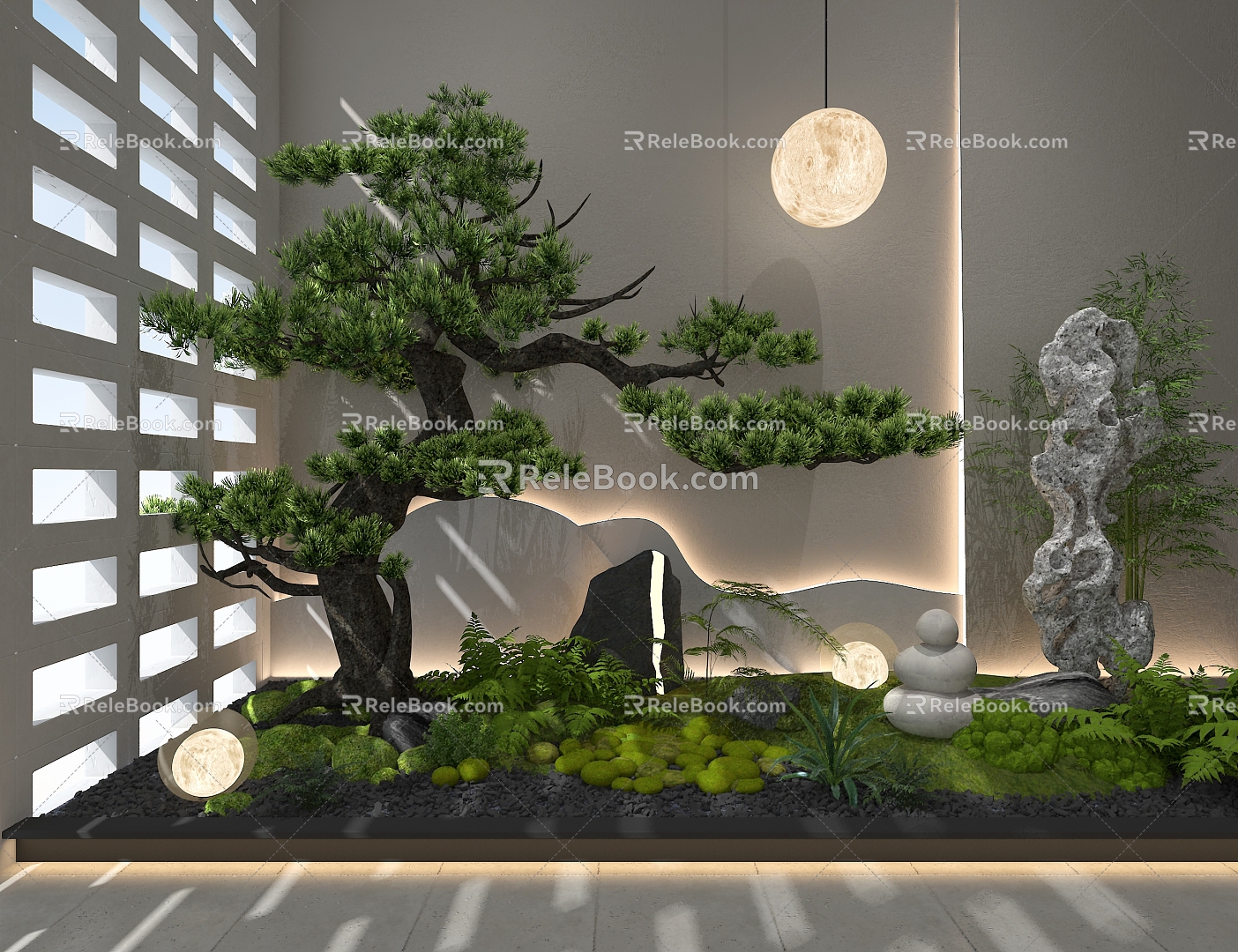 Courtyard landscape landscape sketch pine Taihu stone 3d model