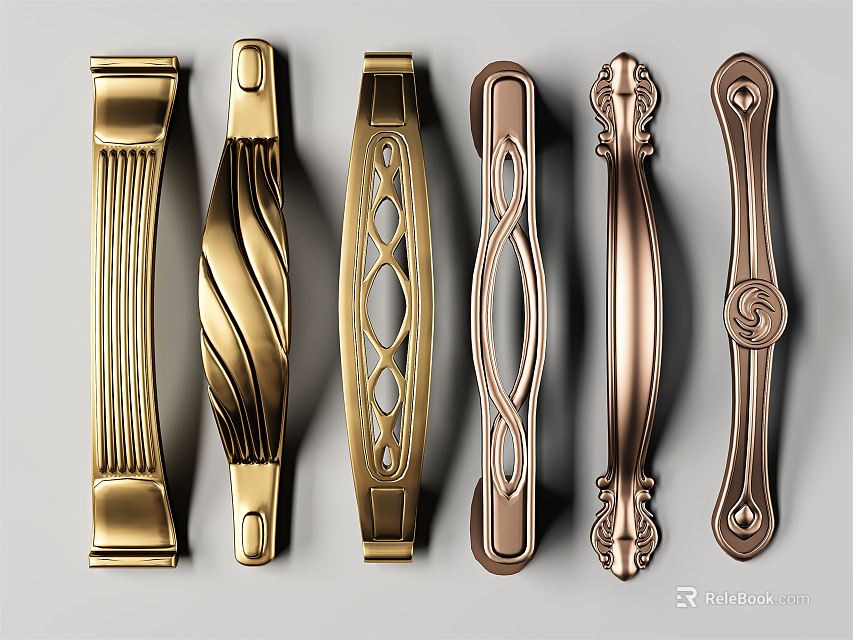Various Metallic Decorative Furniture Handles in Different Design Styles 3d model 