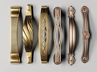 Various Metallic Decorative Furniture Handles in Different Design Styles 3d model