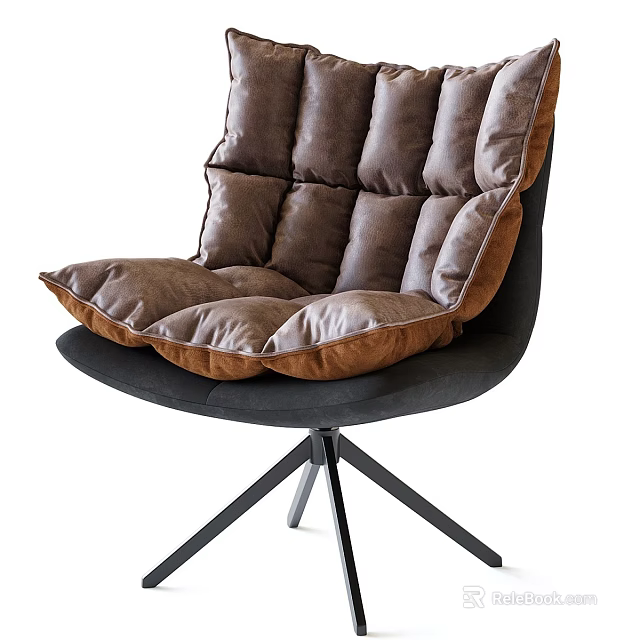 Brown Tufted Accent Chair With Plush Cushion And Black Metal Base 3d model 
