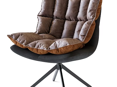 Brown Tufted Accent Chair With Plush Cushion And Black Metal Base 3d model