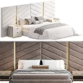 Double Bed with Chevron Velvet Headboard and Modern Bedside Tables in Neutral Tones