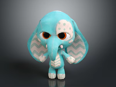 Blue Plush Elephant Toy With Big Orange Eyes Zigzag Pattern Ears And White Belly 3d model