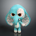 Blue Plush Elephant Toy With Big Orange Eyes Zigzag Pattern Ears And White Belly