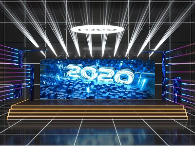 2020 Themed Stage With Steps Dynamic Lighting And Backdrop Screen 3d model