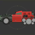 Red Vintage Mechanical Car With Tracks Large Tires And Green Circular Parts
