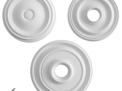 Three White Circular Decorative Ceiling Components With Smooth Ornamental Design 3d model
