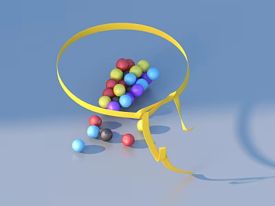Colorful Round Household Balls In Yellow Ring Container For Home Decoration 3d model
