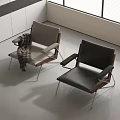 Leisure Chairs Featuring Light Gray Fabric Plaid Blanket Dark Gray Leather Wooden Frame Metal Legs