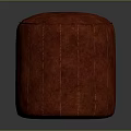 Stylish Red Round Textured Leather Pouf With Vertical Stitched Details For Living Room