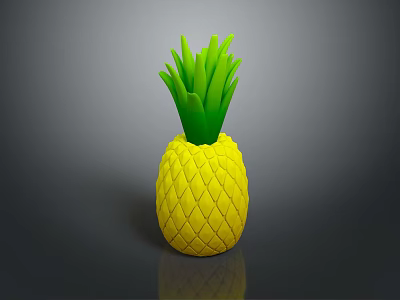 Fresh Yellow Pineapple With Green Leaves And Textured Surface On Dark Background 3d model