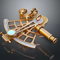Golden Commercial Navigation Sextant With Metal Frame Scaled Dial And Telescope