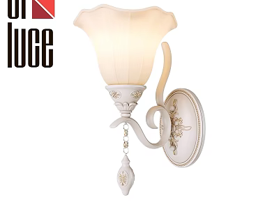 Elegant White Wall Sconce With Intricate Carvings And Petal Shaped Lampshade 3d model