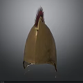 Golden Ancient Weapon Helmet With Red Feather Decoration And Shiny Surface