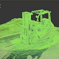 Pink Forklift Parked On Concrete Ground With Grass Area And Extended Forks