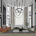 Modern Duplex Living Room With High Ceiling And Large Windows 3d model