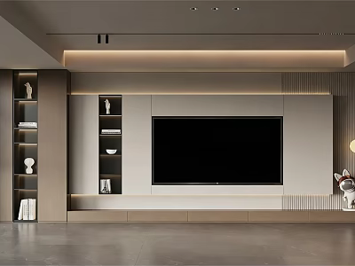 Modern TV Stand with Storage Shelves Decorative Items and Large TV Screen 3d model