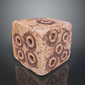 Decorative Cube Shaped Household Ornament With Circular Holes And Beige Brown Texture
