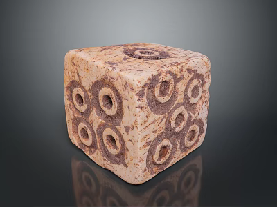 Decorative Cube Shaped Household Ornament With Circular Holes And Beige Brown Texture 3d model
