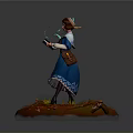 Witch In Blue Dress Holding Book With Glowing Magic And Forest Creature On Autumn Leaves