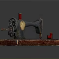 Antique Vintage Sewing Machine Featuring Red Spool And Wooden Base With Retro Design