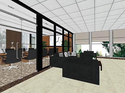 Modern Meeting Room Interior With Glass Partitions Conference Table And Sofa Area 3d model
