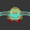 3D Girl Character With Brown Hair Striped Sweater Gray Skirt Red Background Arms Outstretched