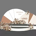 Wedding Floral Decor With Fan Shaped Backdrop And Brown White Flowers On Elegant Stage Setup