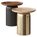 Modern Side Tables With Gold And Black Bases And Wooden Circular Tops