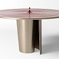 Modern Round Dining Table Design With Silver Metal Base And Red Textured Top 3d model