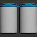 Four White Plastic Storage Containers With Blue Lids For Home Organization