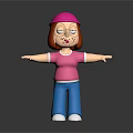 Cartoon Girl With Pink Cap Pink T-shirt And Blue Pants Arms Outstretched