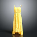 Stylish Yellow Floral Long Dress Featuring Spaghetti Straps And Ruffled Hem