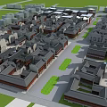 Ancient Architecture Cluster With Gray Tiled Roofs Multiple Courtyards And Green Lawns Layout 3d model