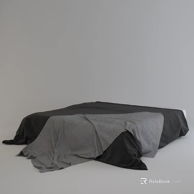Modern Double Bed Featuring Gray and Black Bed Sheets in Minimalist Room 3d model