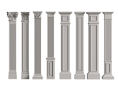 Different Style Columns With Classical Decorative Tops And Modern Simple Profiles As Architectural Elements 3d model