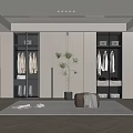 Modern Wardrobe Interior Design With Glass Doors Hanging Clothes And Potted Plant