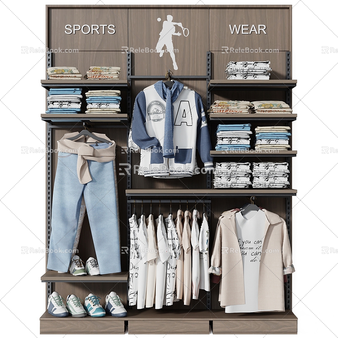 Modern Clothing Shelf Hangers Clothing Shoes and Hats Clothing Store 3d model