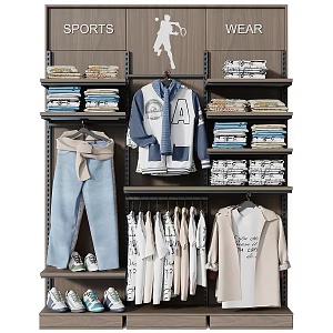 Modern Clothing Shelf Hangers Clothing Shoes and Hats Clothing Store 3d model