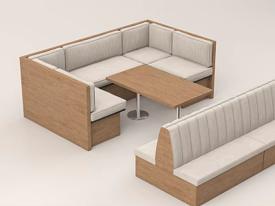 Public Seating Chairs With Wooden Frame Light Colored Cushions And Sectional Design 3d model