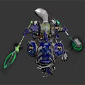 Armored Warrior Riding Blue And White Armored Creature With Glowing Weapon And Spikes